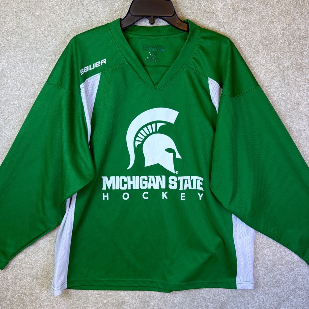 Bauer Michigan State Hockey Jersey Men Small Green Spartans V Neck Athletic